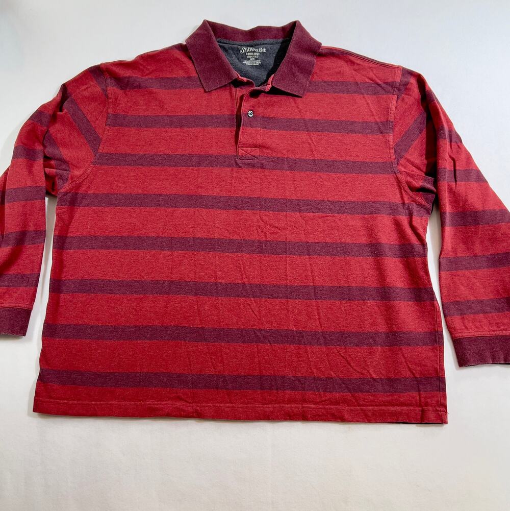 Polo St. John's Bay Men's XL Sueded Jersey Striped 2- Button Henley Long Sleeve